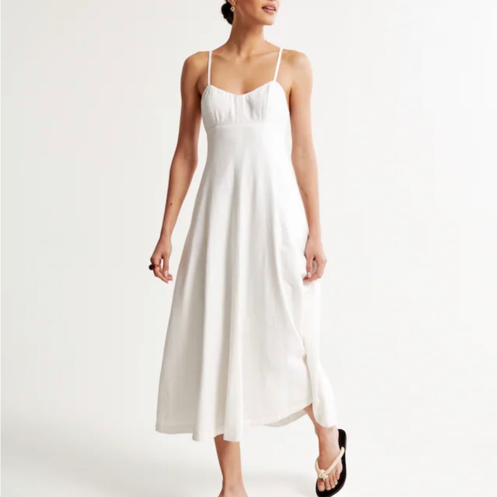 Abercrombie Linen-Blend Sweetheart Midi Dress